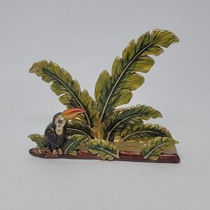 Jeweled Metal Enameled Palm Tree Picture Photo Business Card Holder Figurine 4”